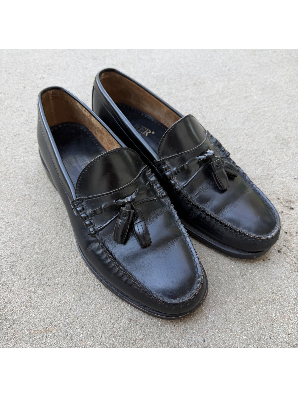 Hanover Tassel Loafers Men 9 Black Classic Leather Dress Shoes Made In U.S.A